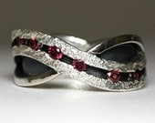 Garnet eternity ring - A River of Rhodolite - Wedding or anniversary ring in solid sterling silver