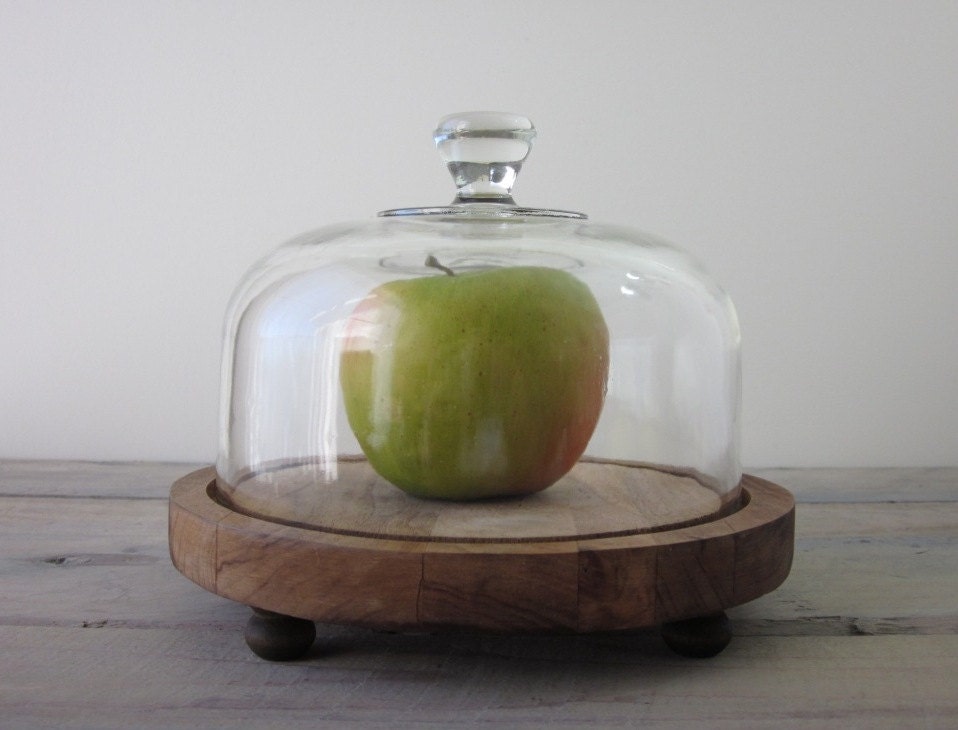 Vintage Glass Cloche Bell Jar Dome with Footed Wood Base