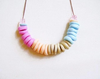 SALE - Pastel Polymer Clay Necklace, Pastel Color Block Summer Necklace