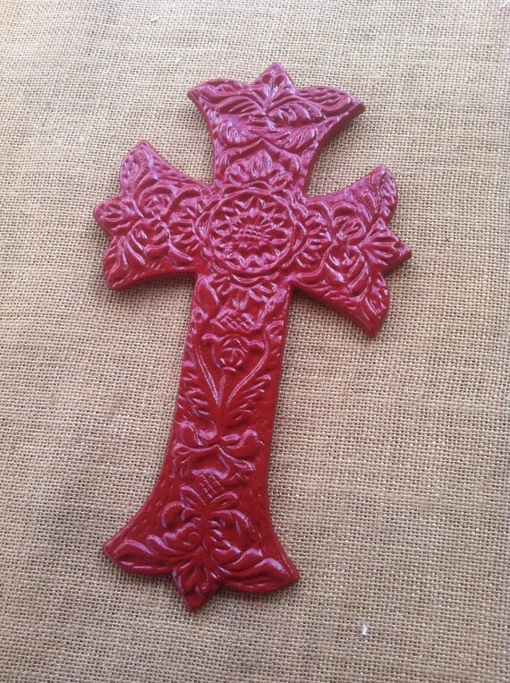 Red-Cast-Iron-Wall-Cross-Wall-Decor-by-FarmGirlsVintage-on-...