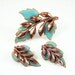 Vintage Renoir Matisse Copper Enamel Laurel Leaf Brooch Earrings Set