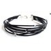 Black leather cuff multi stranded unisex bracelet glass rocker ooak