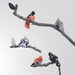 Bird Mobile - Children Nursery Decor - fabric sculpture on yarn wrapped branches in navy, monaco blue, gray, orange, and white