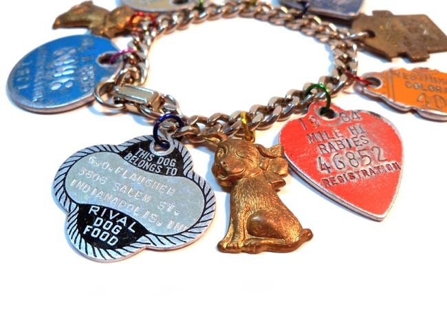 Dog Day Afternoon Charm Bracelet Vintage Assemblage Dog Tags