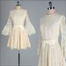 Vintage 1960s Dress . Ivory Lace . Bell Sleeves . Bow . M/L . 2114