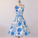 1960s Alfred Shaheen Dress, 60s Hawaiian Sun Dress, Vintage Blue Floral & Metallic Gold Asian Print Full Skirted Garden Party SunDress Smal