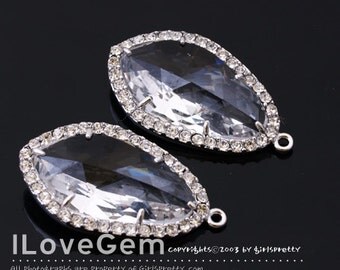 NP-1487 Rhodium plated, Clear, Glass, Pendant, 2pcs