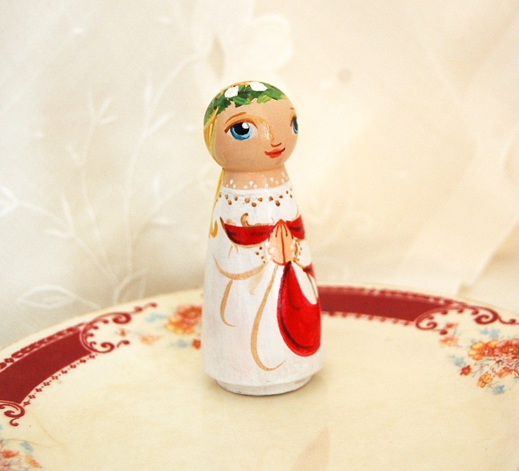 Santa Lucia or Saint Lucy Doll Catholic Wooden Toy Made to