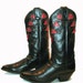 Vintage Justin Black with Red Leather Hearts Inlay Pre-Owned Western Cowboy Boots Woman's size 5 1/2