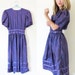 SALE // vintage 1980s dress // neon floral print // romantic // purple // satin trim // tulip sleeves // size small s // medium m