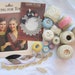 vintage tatting supplies, shuttles, thread, book