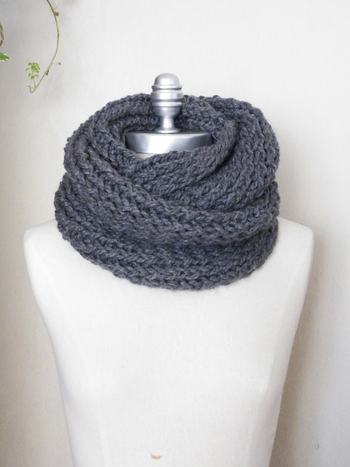 Charcoal Gray Infinity Scarf Chunky Knit Winter Scarf