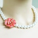 Burst of Coral - Pearl Necklace w/Ribbon Tie WEDDING JEWELRY Maid of HONOR