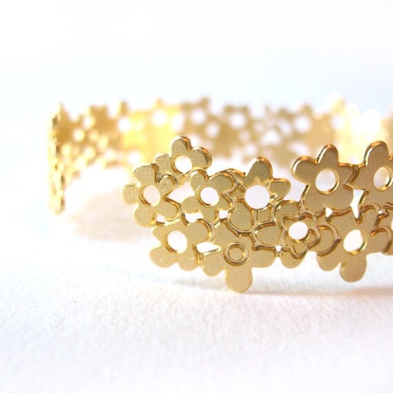 Gold Cuff Bracelet flower bracelet Gold Bracelet by meydalle