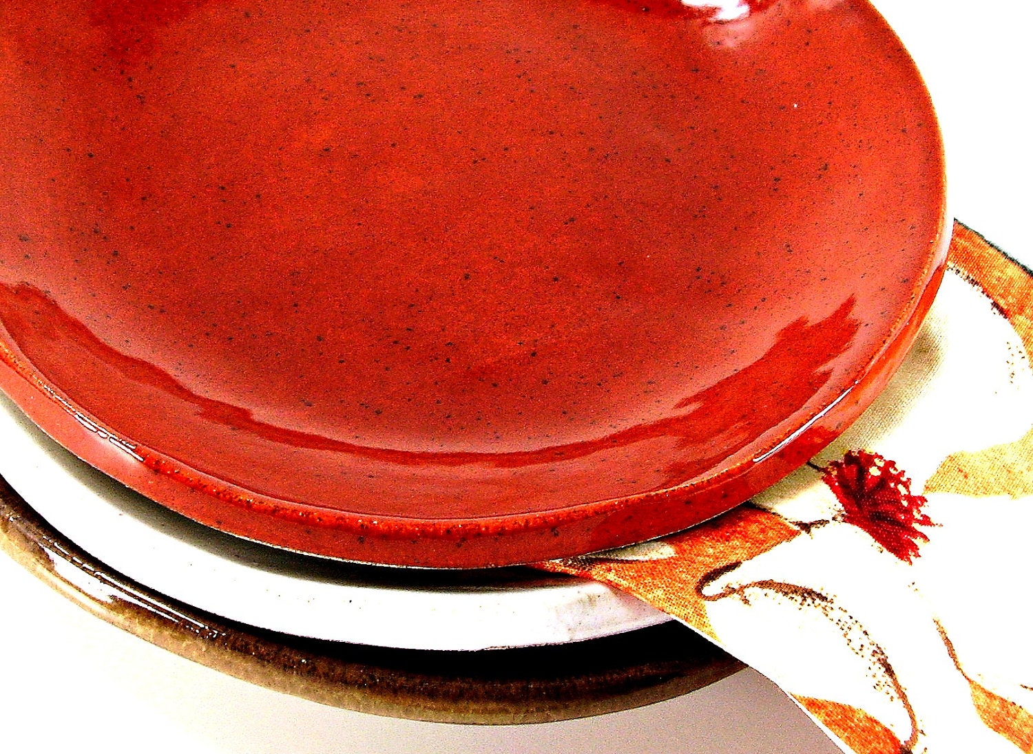 Rustic stoneware pottery dessert plate burnt orange handmade