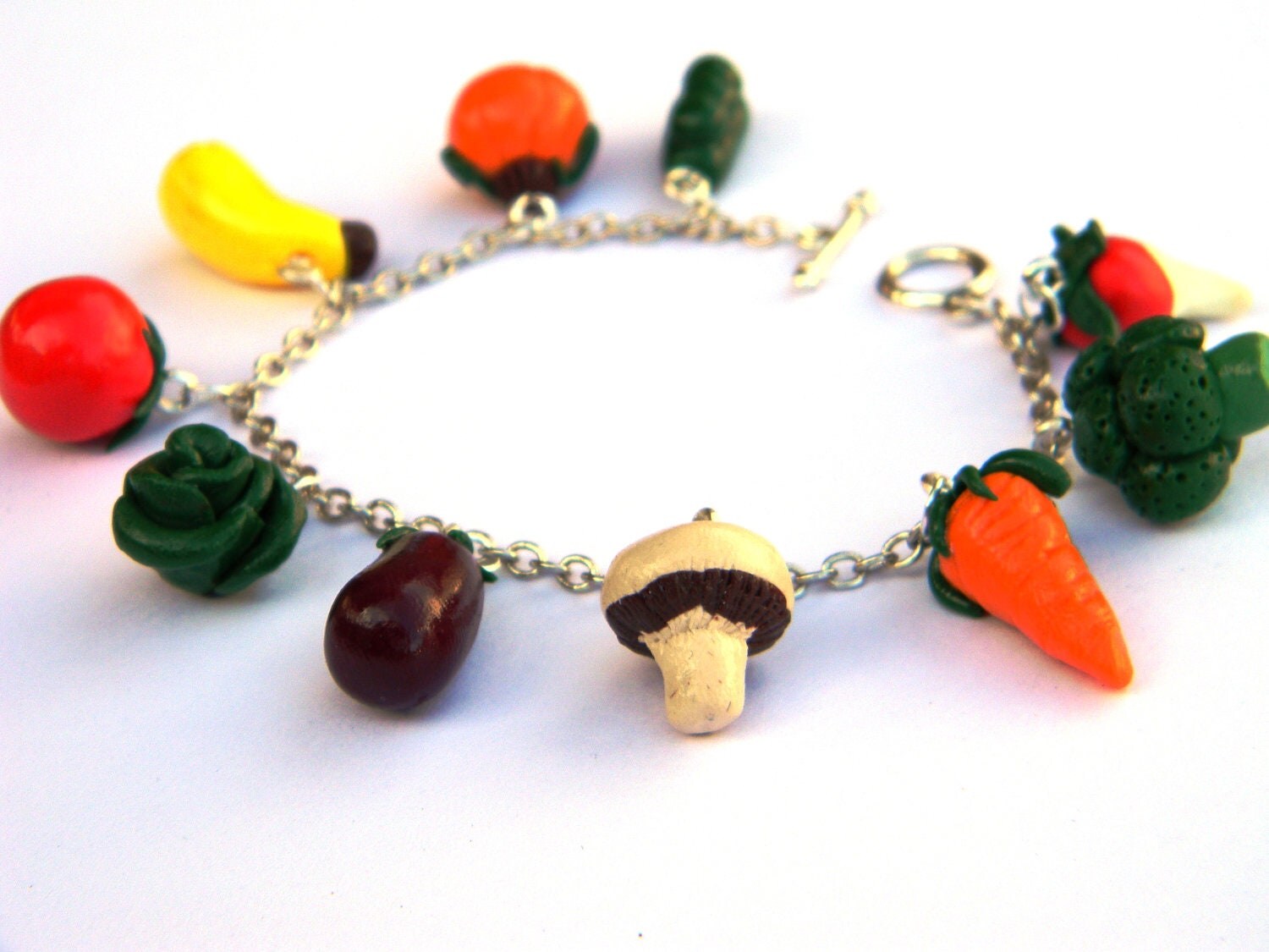 Handmade Vegetable Charm Bracelet Polymer Clay Unique