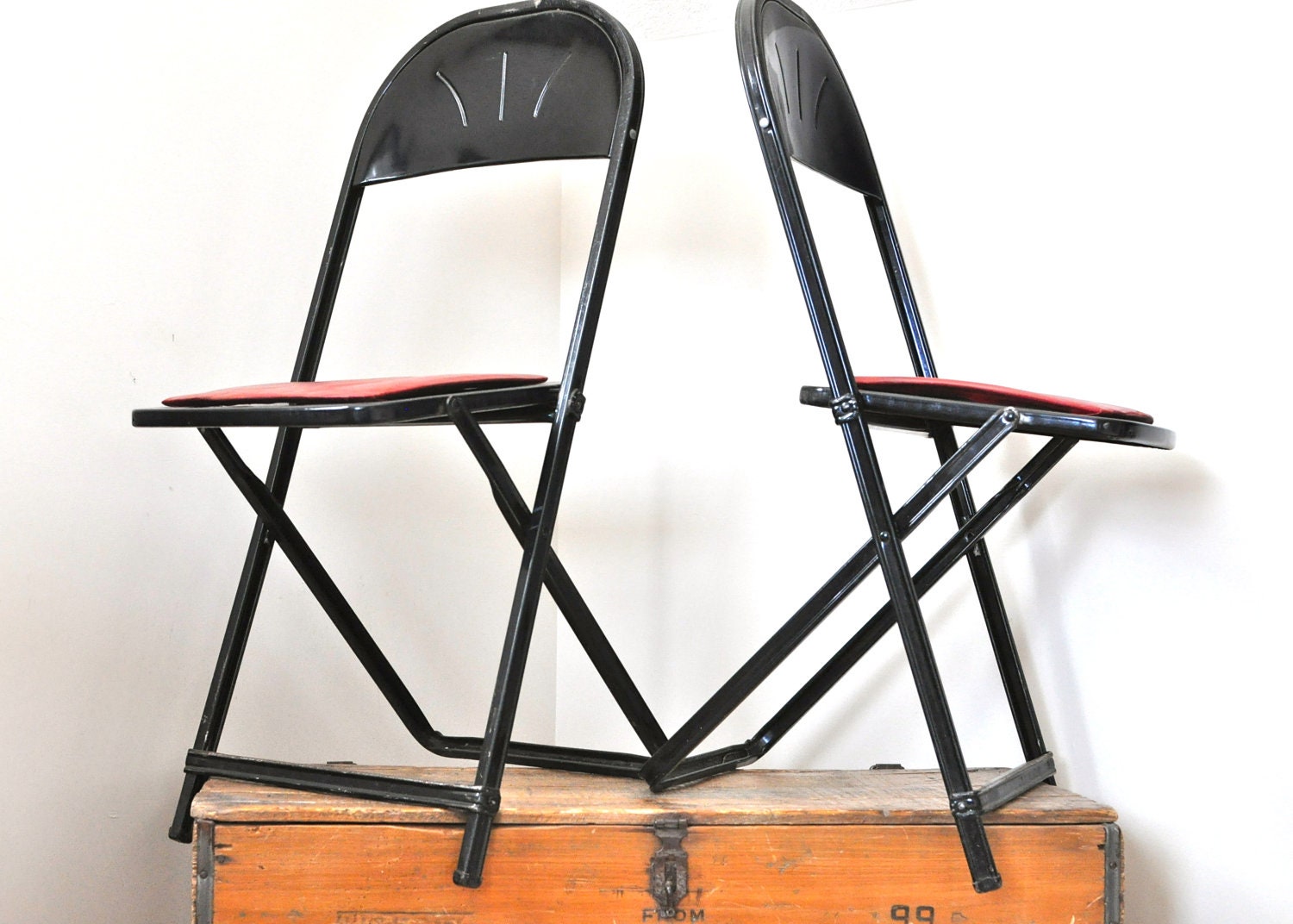 Vintage Pair Metal Folding Chairs Hampden Specialty Products