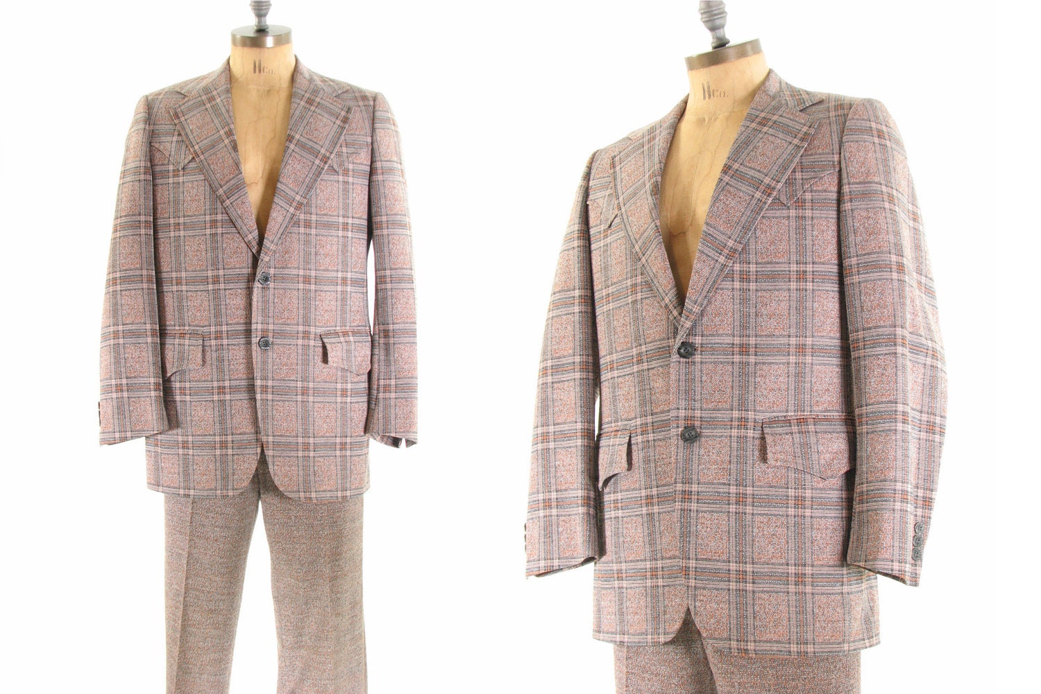 Mens 70s Plaid Retro Polyester Suit Jacket and by snootieseconds