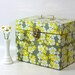 Retro Industrial Metal File Box with Mod Flower Daisy Design