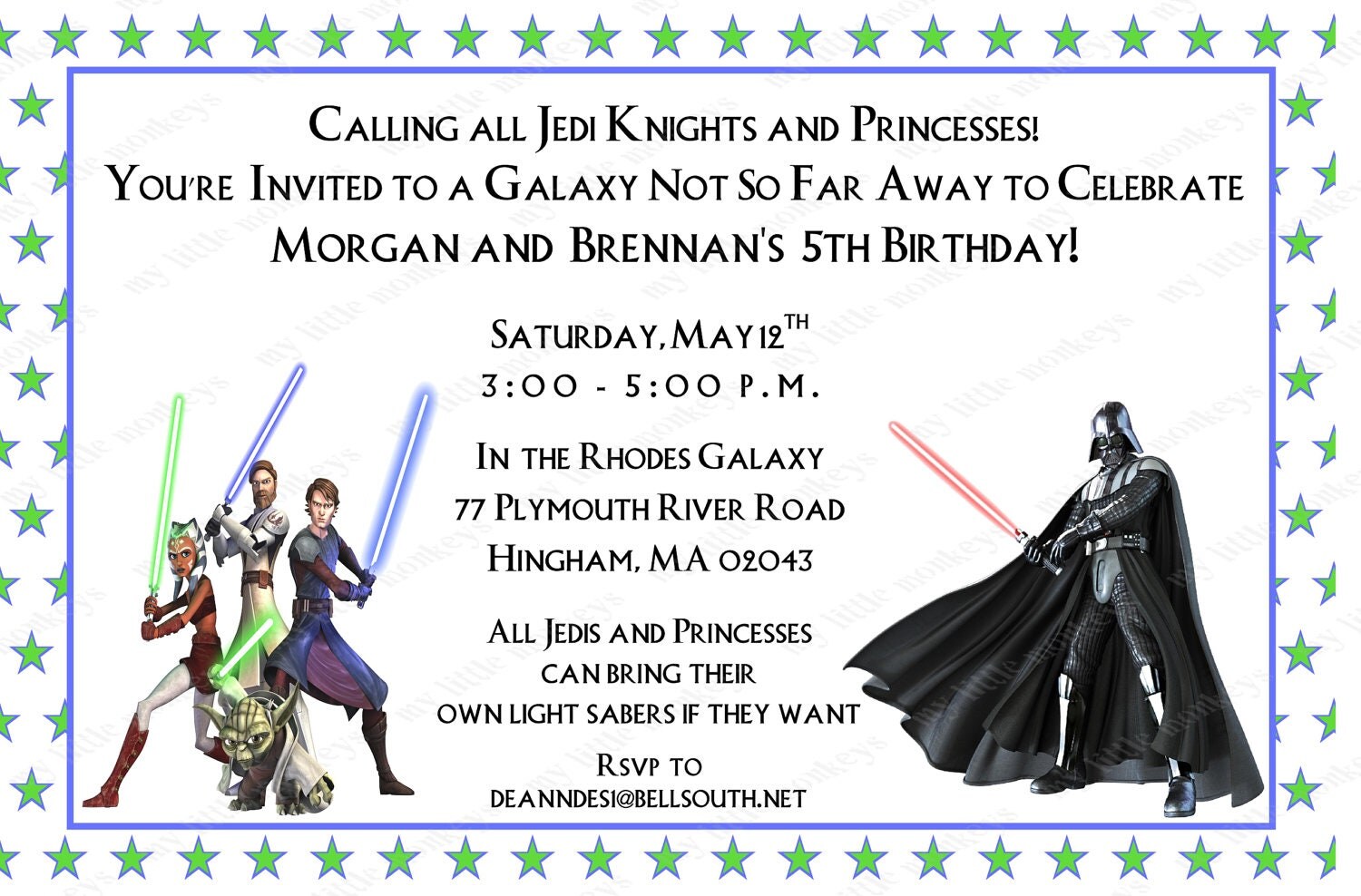 10 Inviti compleanno Starwars con buste. Etichette indirizzo