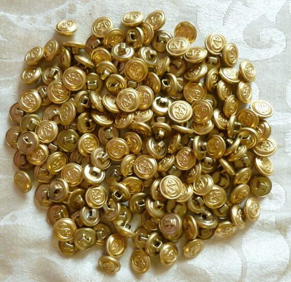 100 Vintage Small Brass Buttons Anchor Nautical 100