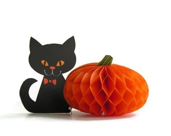Vintage Halloween Party Decoration Black Cat Orange Honeycomb Pumpkin