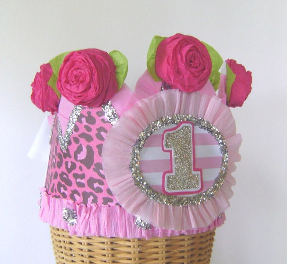 1st  Birthday  Crown  Hat  Adult or Child-  pink cheetah- customize with any number or saying