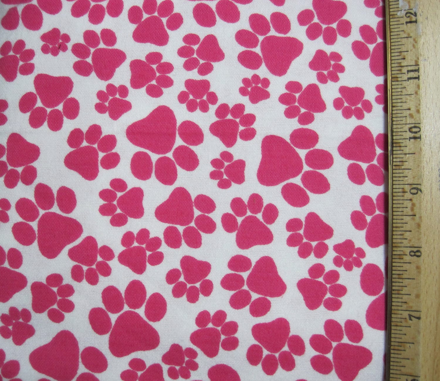 Flannel Fabric Bright Pink Dog Paw Print Fat Quarter 18