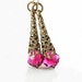 Ruby Earrings Swarovski Ruby Pink Crystal Earrings Victorian Filigree Antique Brass Earrings Raspberry Fuchsia