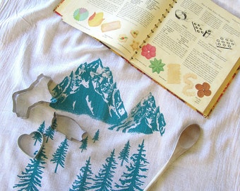 Tea Towel - Screen Printed Flour Sack Towel - Soft and Absorbent - Kitchen Towel - Eco Friendly Cotton - Classic Flour Sack Towel - Mountain