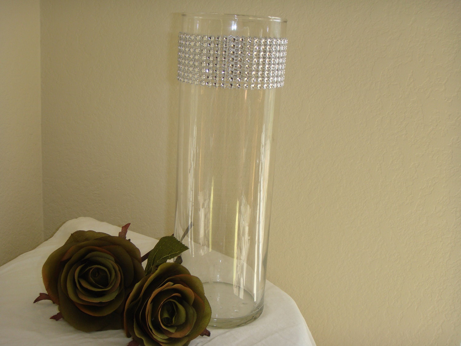 Set Of 10 Silver Rhinestone Wrap Glass Cylinder Vases Wedding