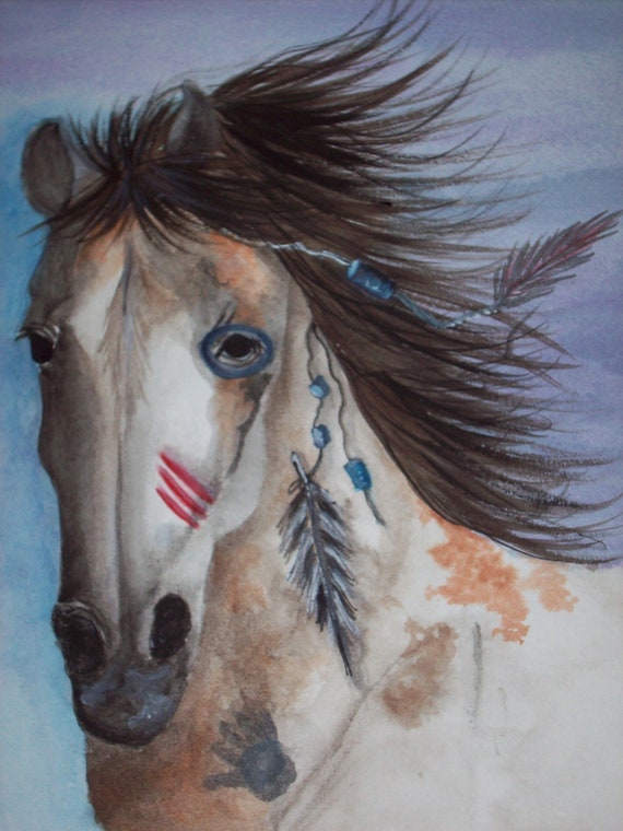 Items similar to horse painting - Worrior - Native American War Horse