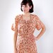 Vintage 1950s Dress - 50s Cocktail Dress - Peach and Brown Floral Print - Plus Size