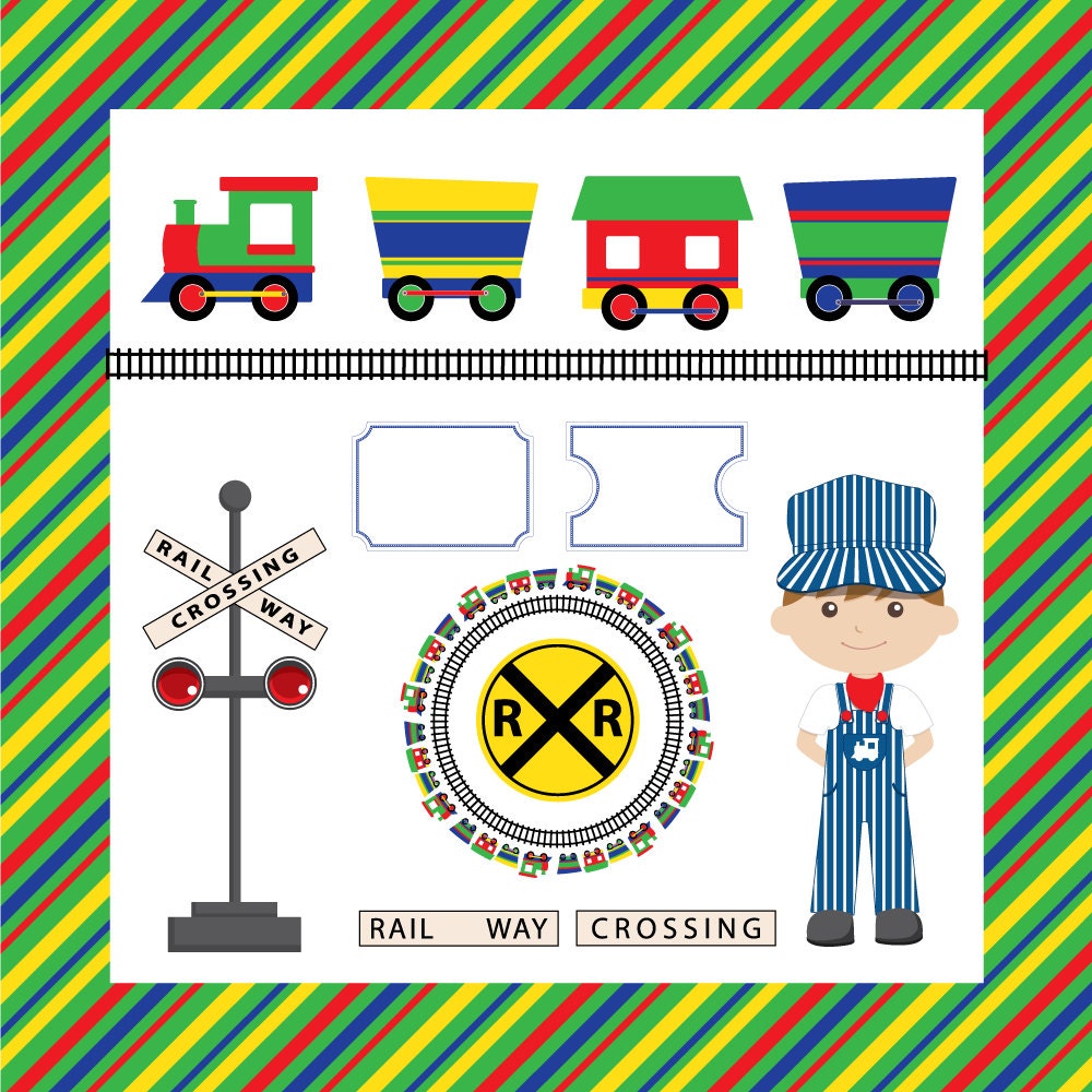 All Aboard the Party Train Clip Art in Red Yellow Green