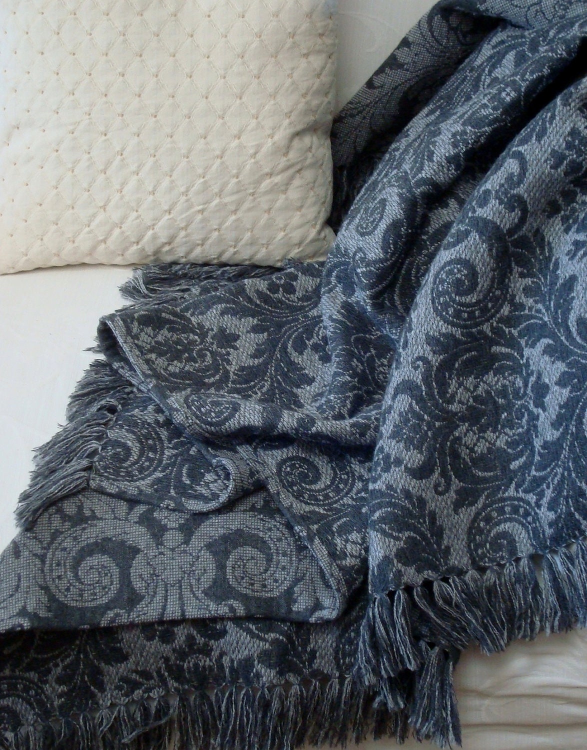Charcoal Gray Damask Throw Blanket