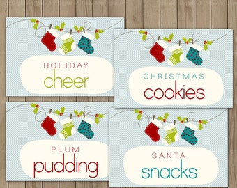 Printable Labels or Buffet Cards Blue and Green Instant