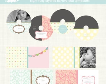 Instant DOWNLOAD Set of Eight CD DVD Labels and Covers Photography Template Photoshop Baby
