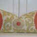 Decorative Pillow Cover - 11.5 x 22 - Suzani - Throw Pillow - Accent Pillow - Hibiscus color - Coral - Soft Green