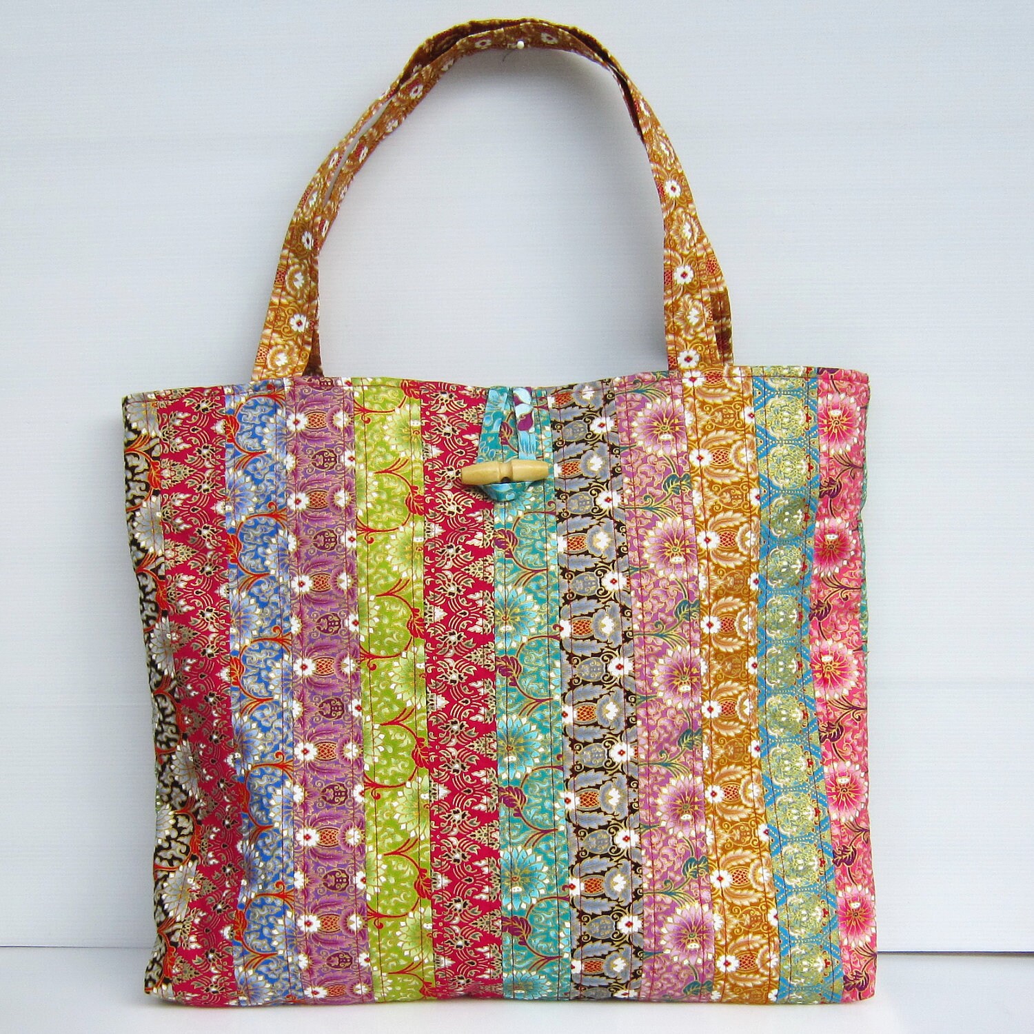 colorful Batik painting patchwork Tote shopping bag by Gloiberry