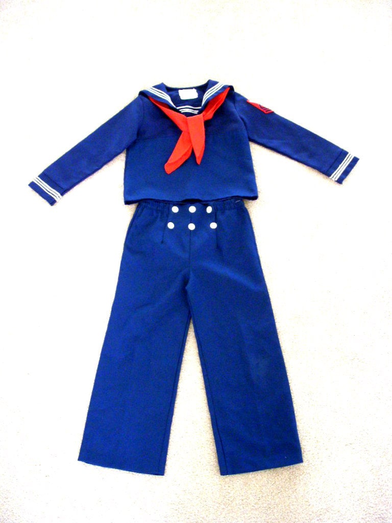 Vintage Little Boys Sailor Suit 70s Navy Blue Childrens Sailor