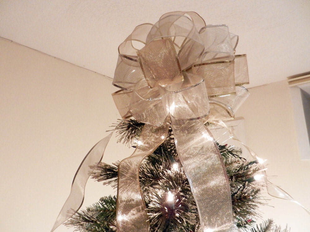 large sheer gold and silver ribbon christmas tree topper bow large sheer gold and silver ribbon christmas tree topper bow