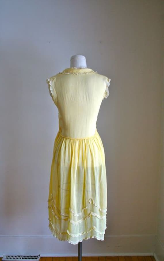 vintage 1920s day dress CUSTARD yellow cotton voile dress