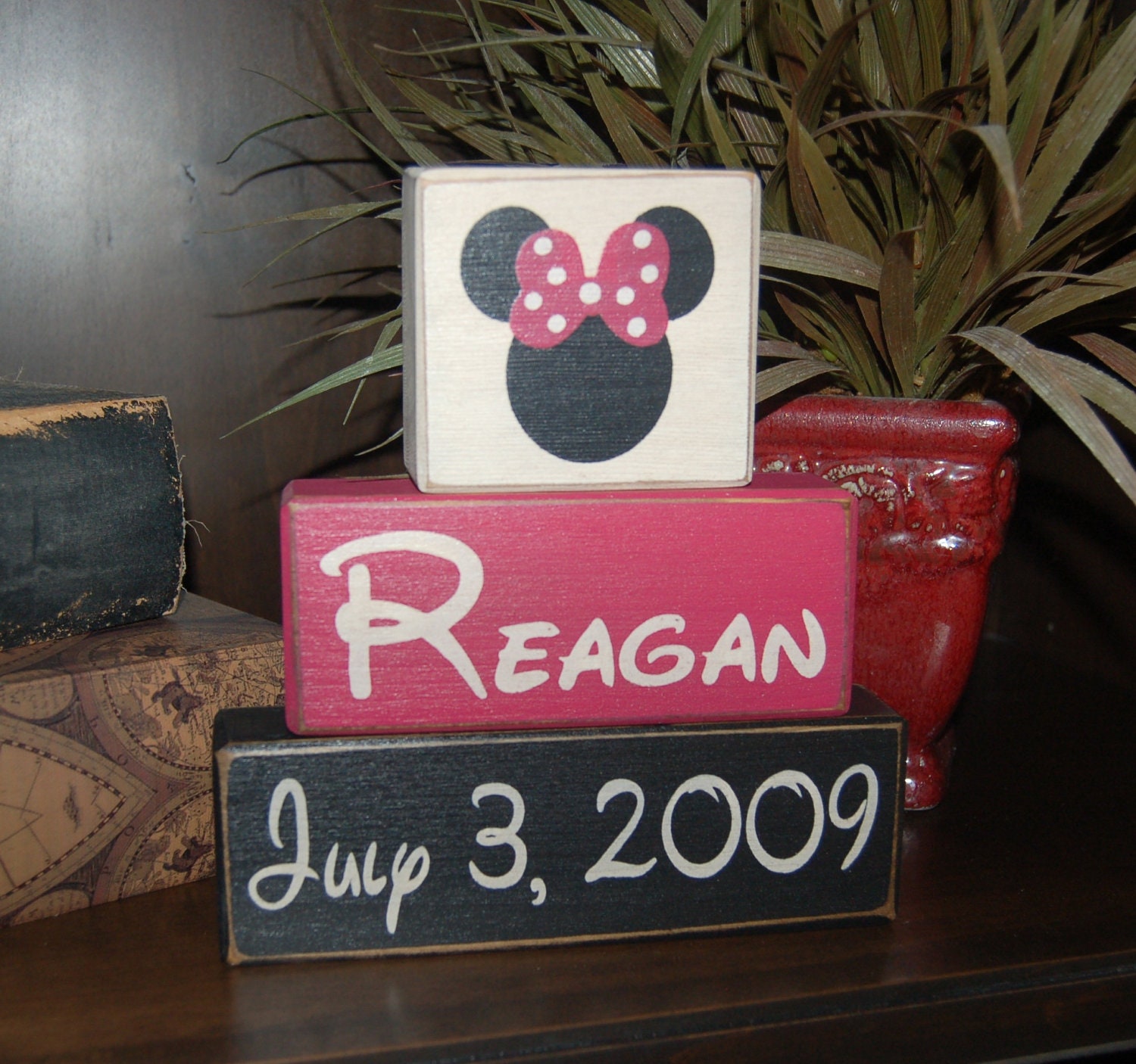 MICKEY MOUSE Birthday Boys Girls Children Name PERSONALIZED Name Wood Sign Blocks Primitive Country Rustic Home Decor