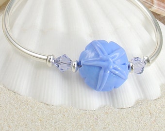 Cape Cod Bracelet Handmade Sand Dollar Lampwork Glass Periwinkle Blue