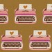Melody Miller Typewriters Fabric in Gold / Pink - Out of Print - 1 Yard