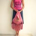 Upcycled T Shirt Tote / Bag / Purse / Red / Boho Fringe / St. Thomas / Shark Fish / Eco Friendly / Cotton / Soft / Fun / by ohzie
