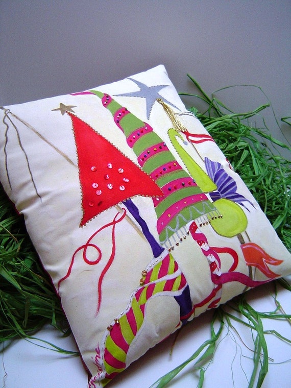 Christmas Whimsey Pillow Decorative Hand Painted