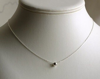 Tiny dot necklace, sterling silver necklace, minimalist small barrel ball bead, dainty charm, everyday jewelry, holidays gift, by balance9