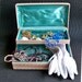 Mid-Century Jewelry Box - Beige with Light Teal Green Interior