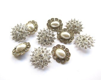 Factory Imperfect Seconds - 5pc RB-025 Crystal and 5pc RB-053 Pearl Rhinestone buttons